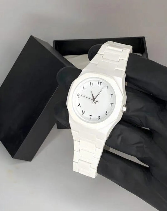White Carbon Fiber Arabic Watch For Men