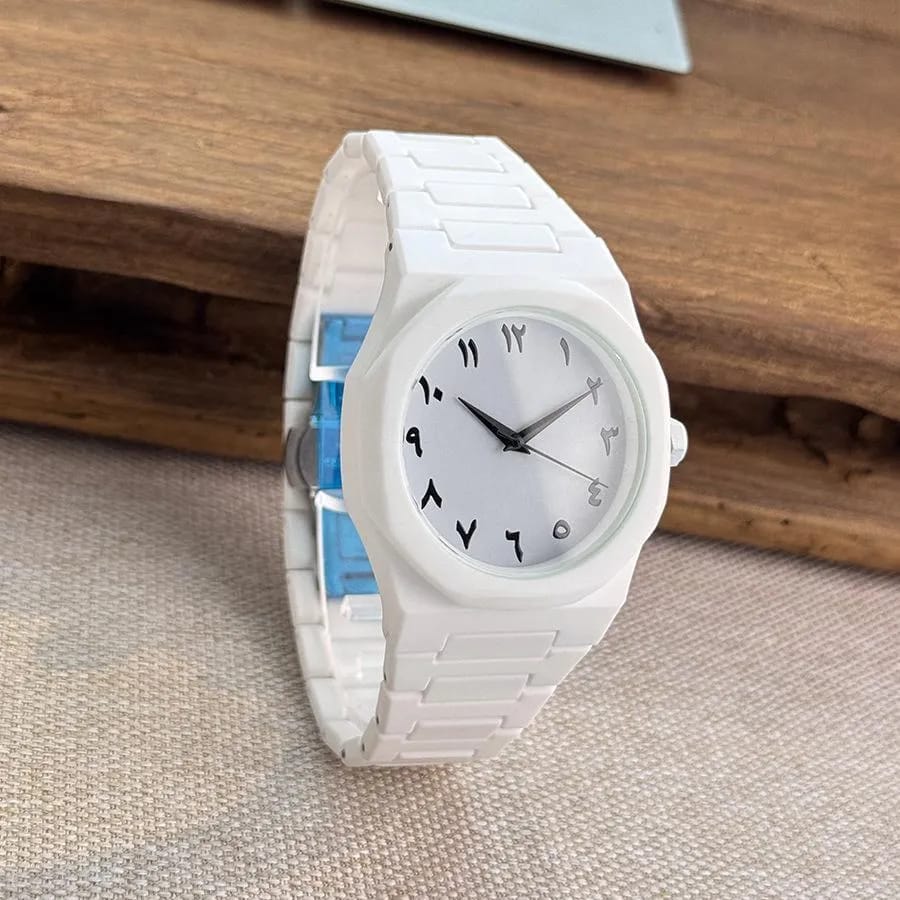 White Carbon Fiber Arabic Watch For Men