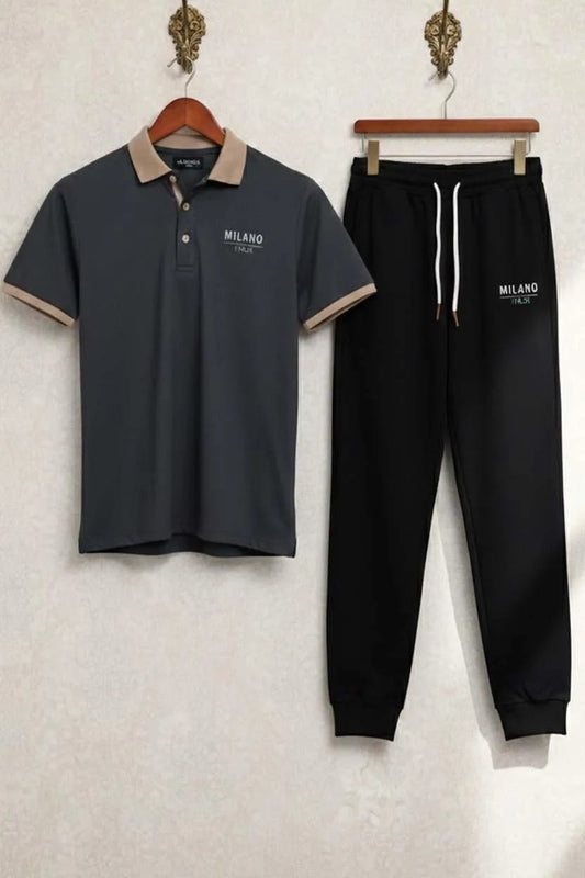 Men Printed Track Suit Set Milano Polyester Black