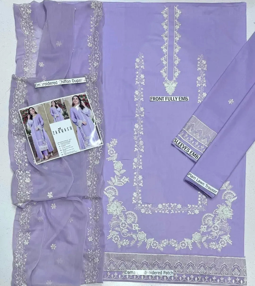 3 Pcs Purple Embroidery Lawn Suit