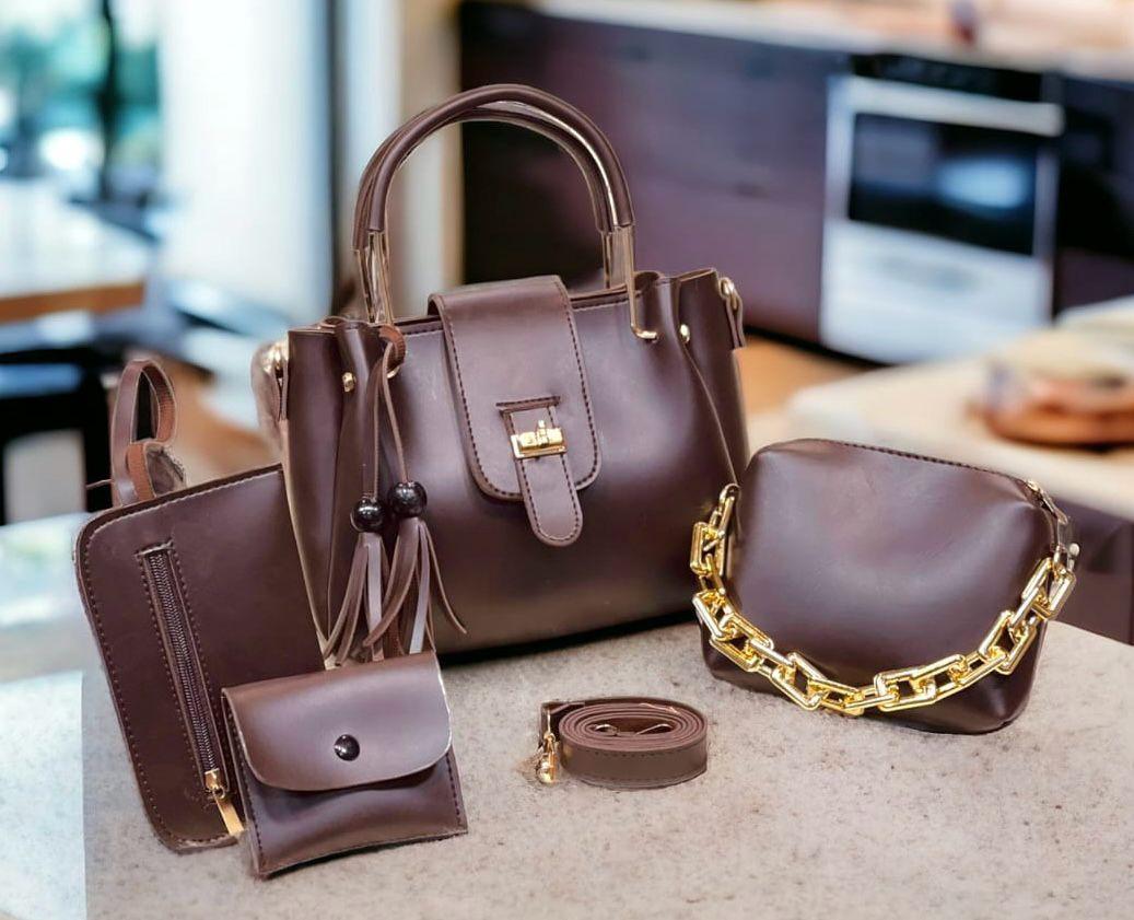 4-Piece Leather Handbag Set for Girl's
