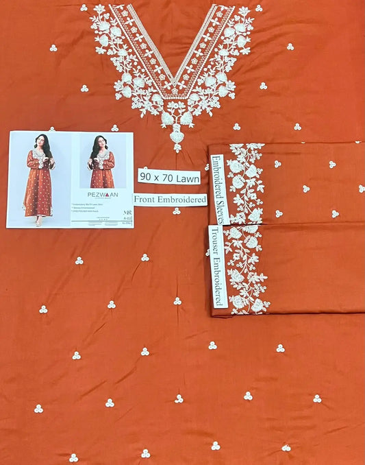 2 Pcs Embroidered Lawn Women Unstitched Suit