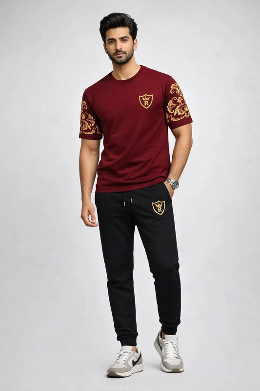Men Maroon Richman Royal Printed Tracksuit Cotton Summer Set