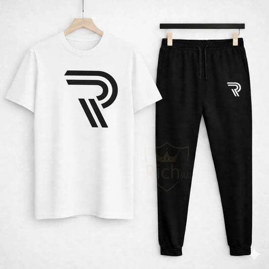 Men's R-Logo White Cotton Track Suits