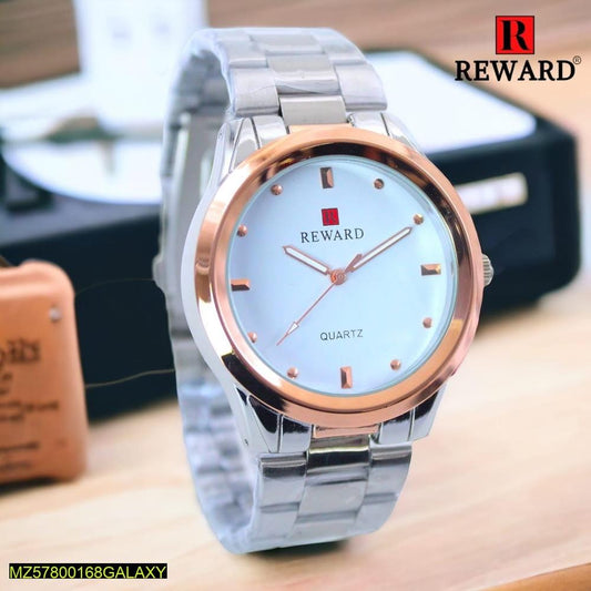 Men Stainless Steel Analogue Watch White Dial Chain Strap