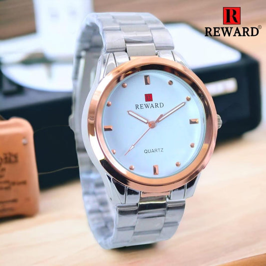 Men Stainless Steel Analogue Watch White Dial Chain Strap