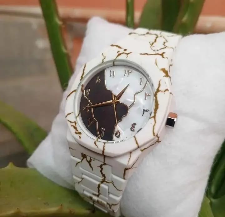 Men Carbon Fiber Marble Watch White Gold