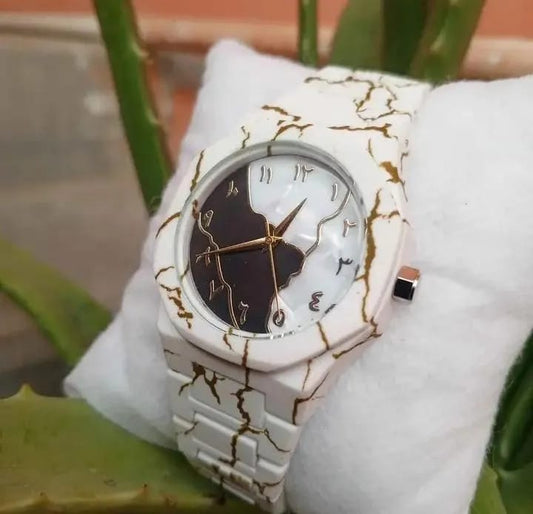 Men Carbon Fiber Marble Watch White Gold