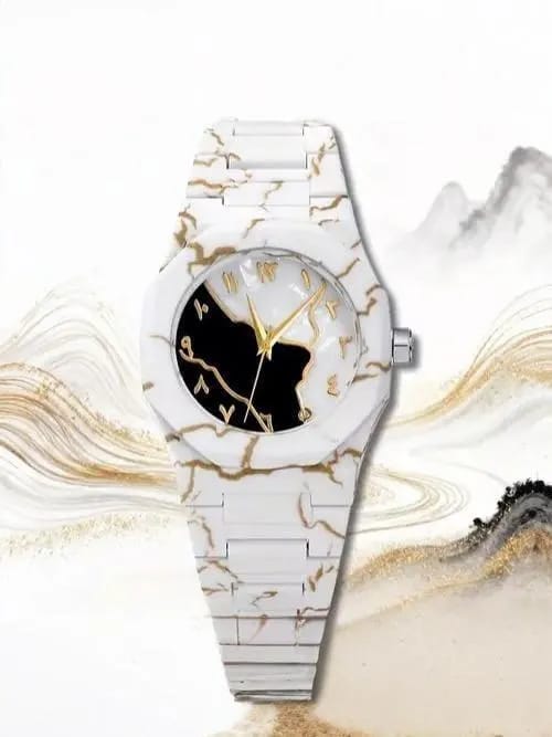 Men Carbon Fiber Marble Watch White Gold
