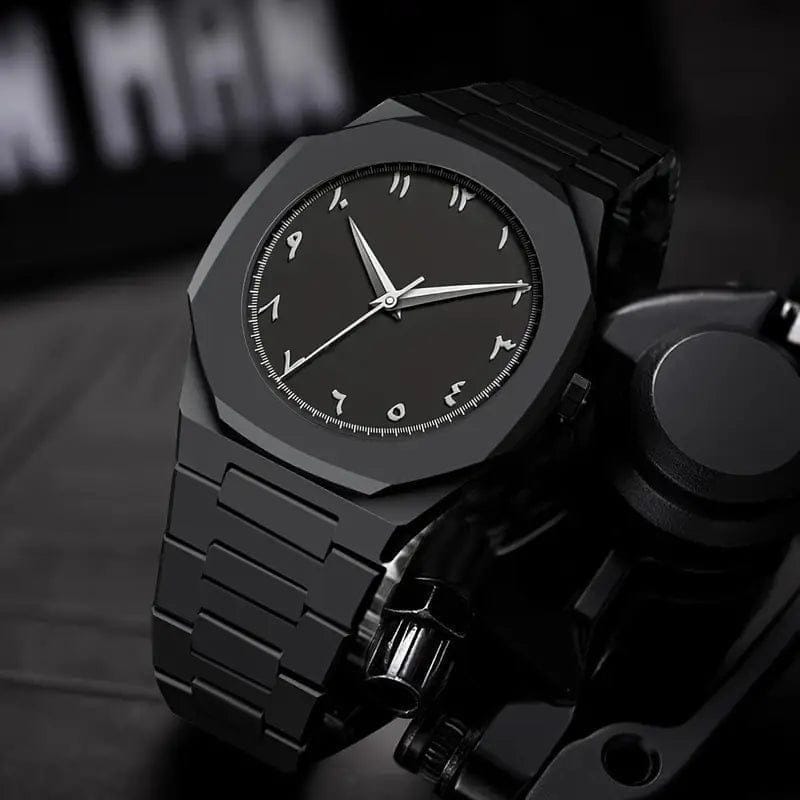 Black Luxury Watch For Men Water Resistance Stainless Steel