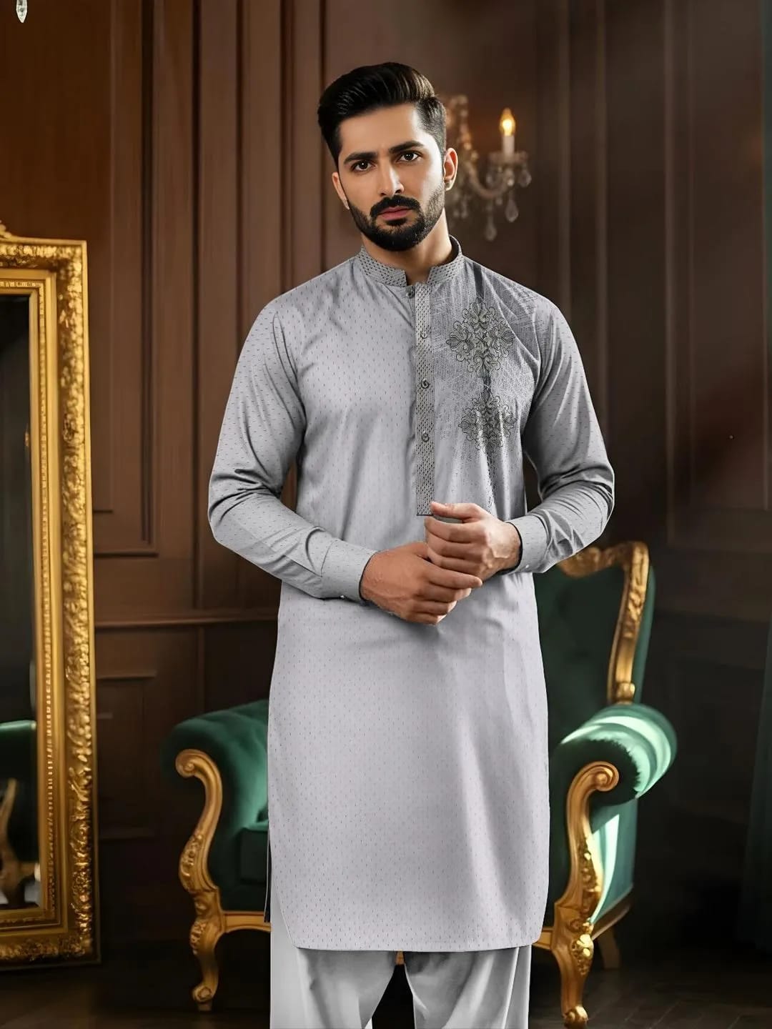 Men Unstiched COtton Embroidered Suit-Perfect For Weddings & Eid