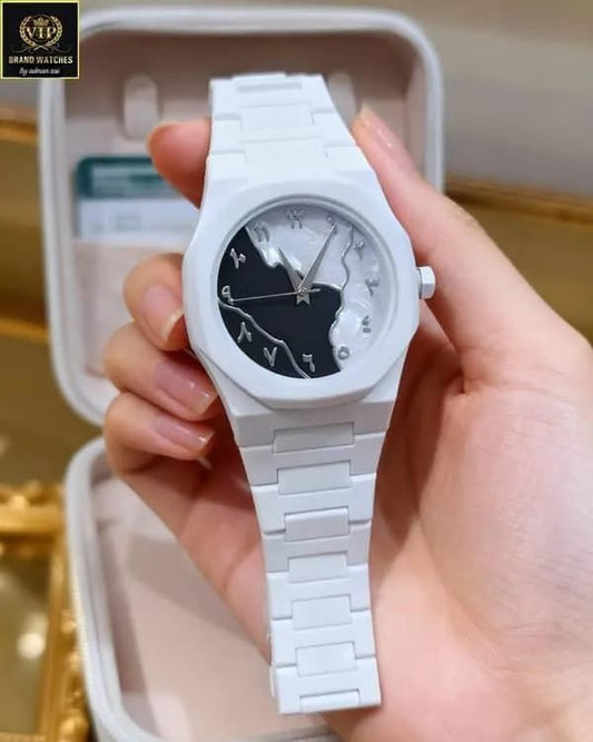 White Carbon Fiber Arabic Dial Watch For Men