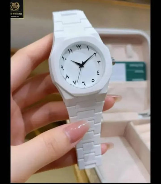 White Carbon Fiber Arabic Watch For Men
