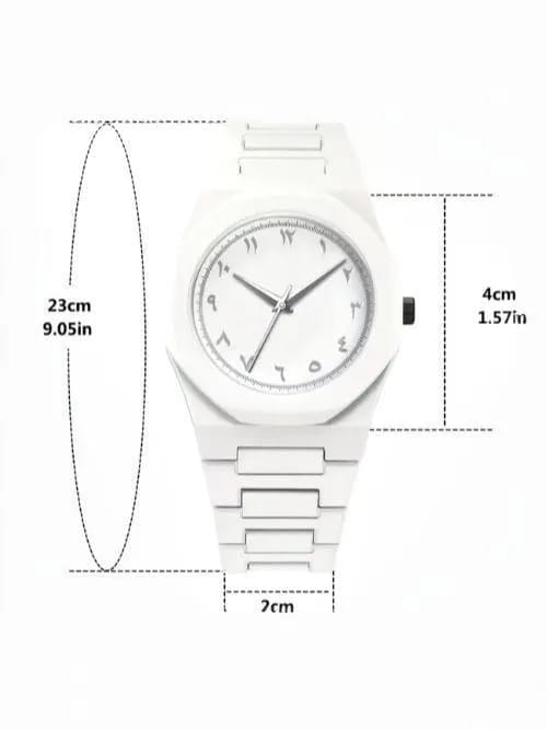 White Carbon Fiber Arabic Watch For Men