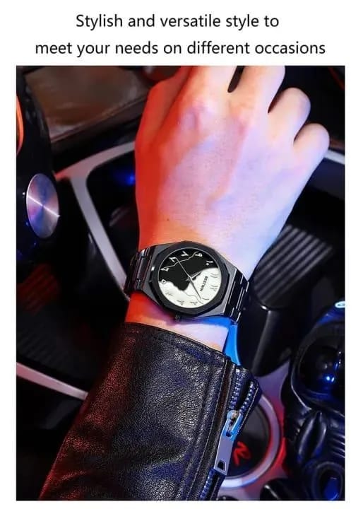 Men Carbon Fiber Black Arabic Watch