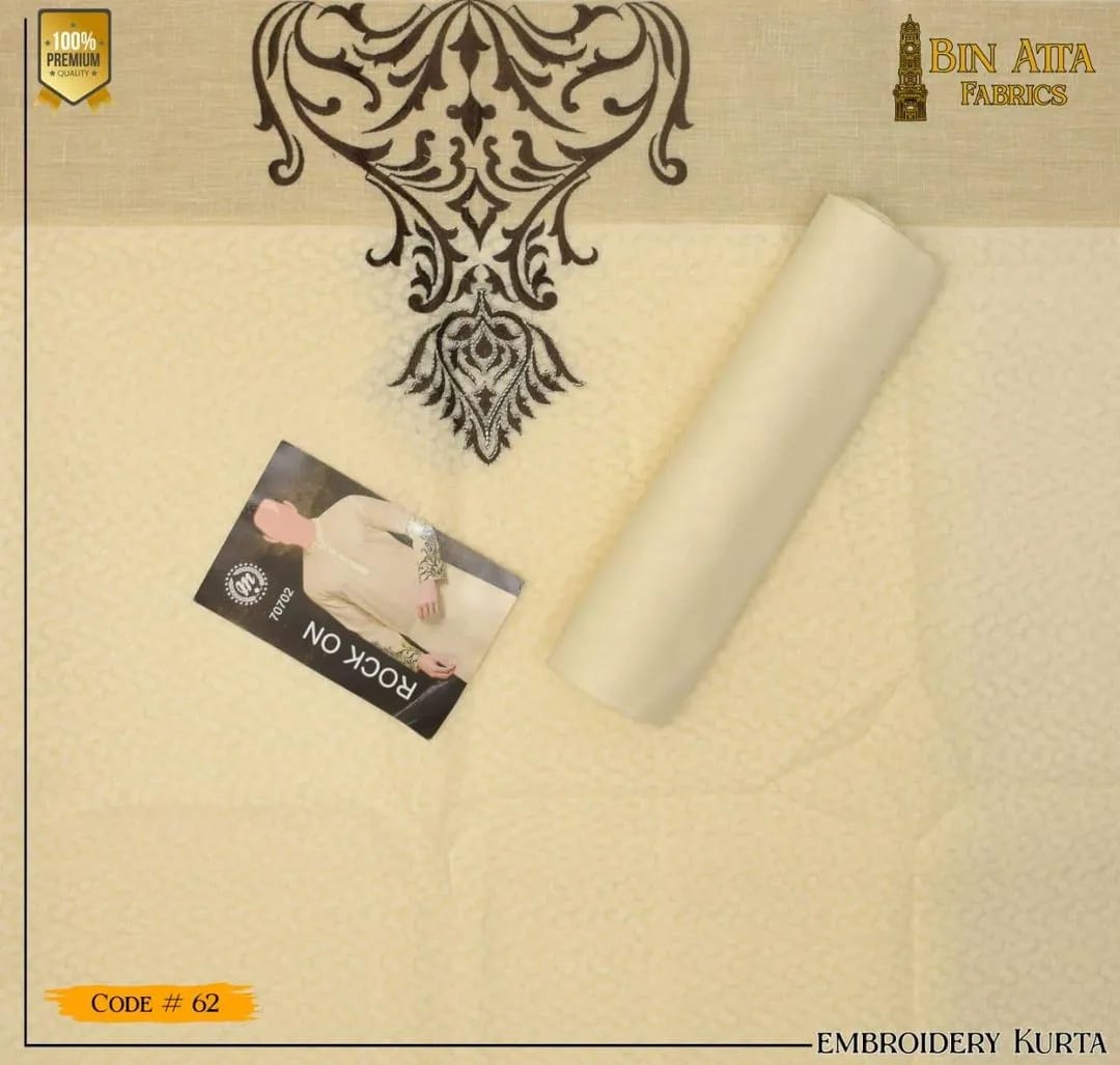 Unstitched Cotton Kurta Off-White Black Embroidery Summer Wear