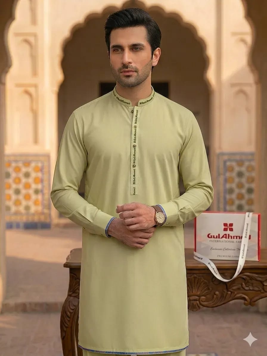 Men Green Wash & Wear Kurta Summer