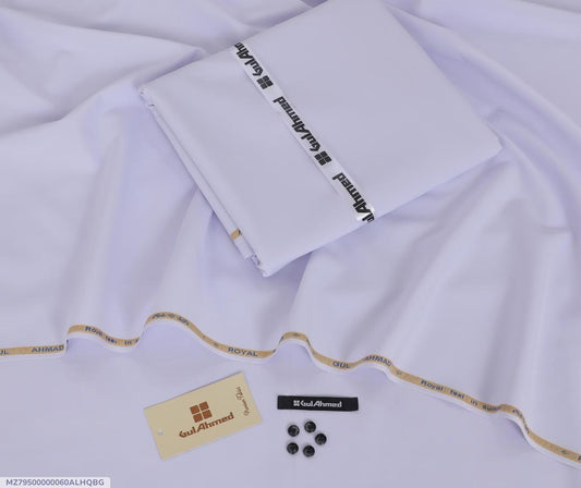 Men White Wash & Wear Plain Suit Fabric 4M Gul Ahmad