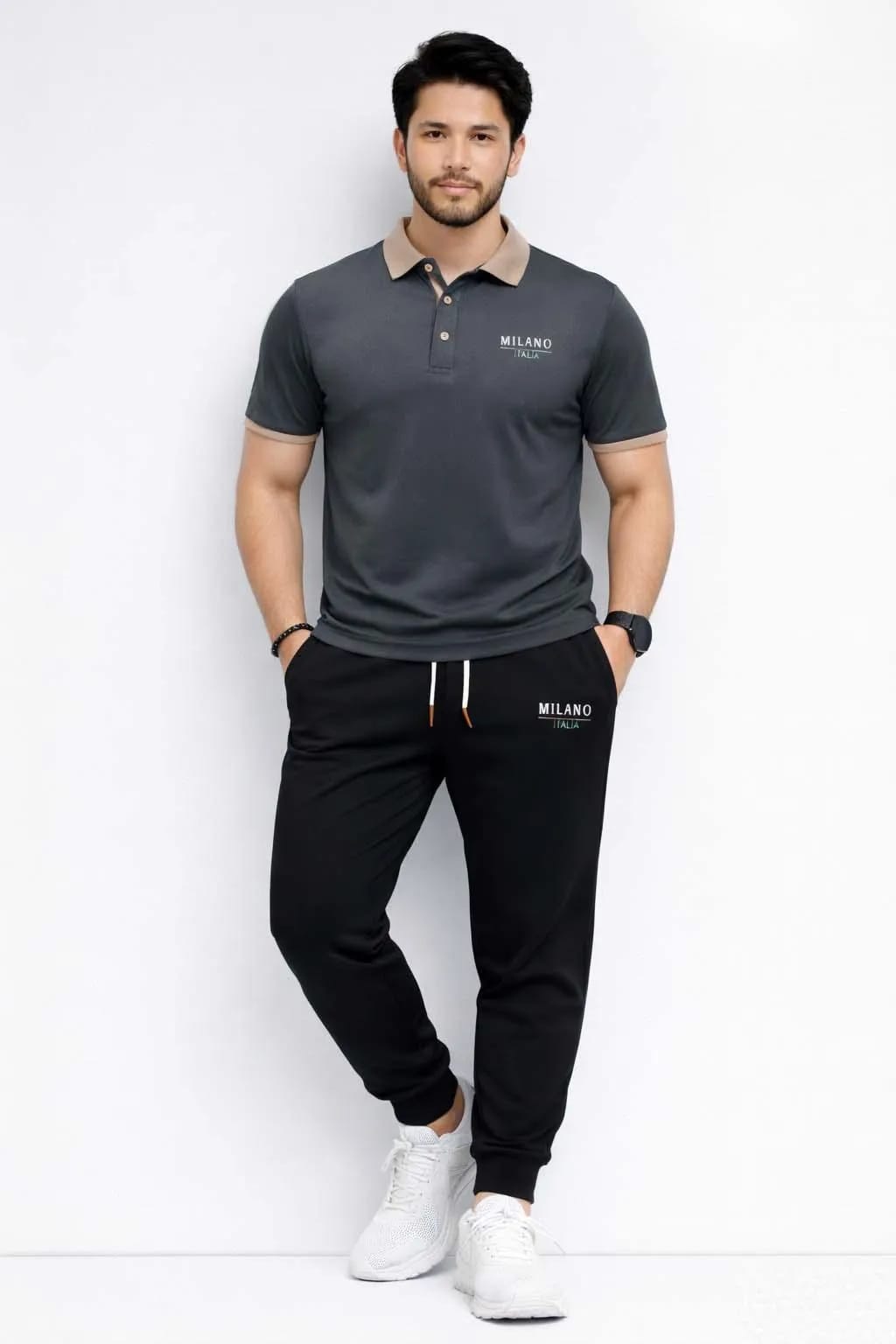 Men Printed Track Suit Set Milano Polyester Black