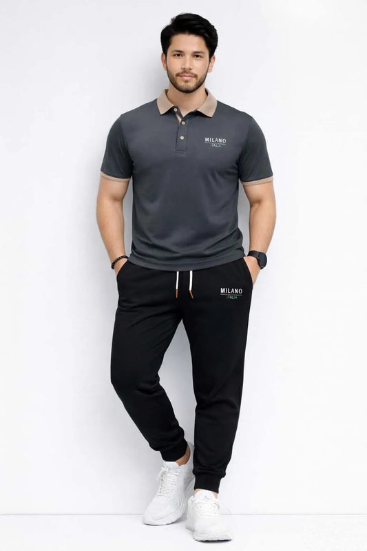 Men Printed Track Suit Set Milano Polyester Black