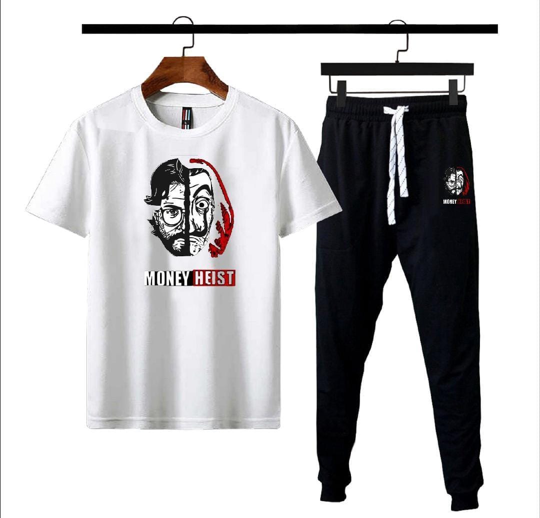 Men Micro Interlock Graphic Track Suit White Slim Fit