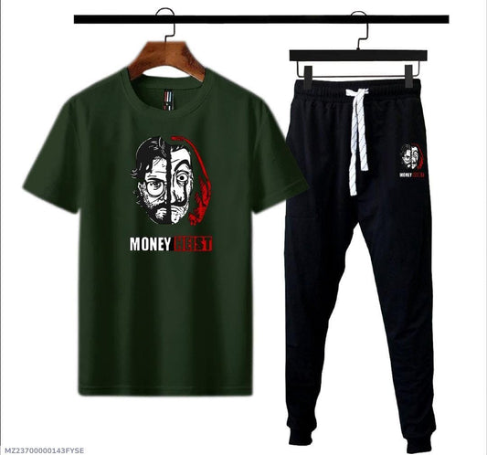 Men Green Micro Interlock Track Suit 2-Piece Summer Wear
