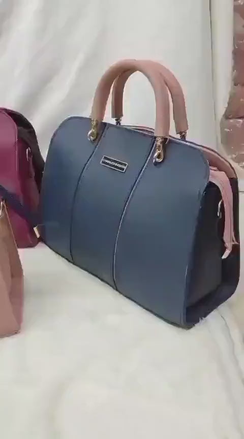 Black Leather Handbag With belt for Women's