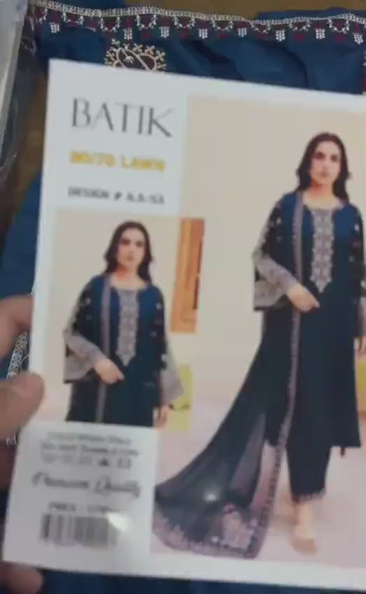 Blue Lawn Patch Work 3Pcs Set For Woman