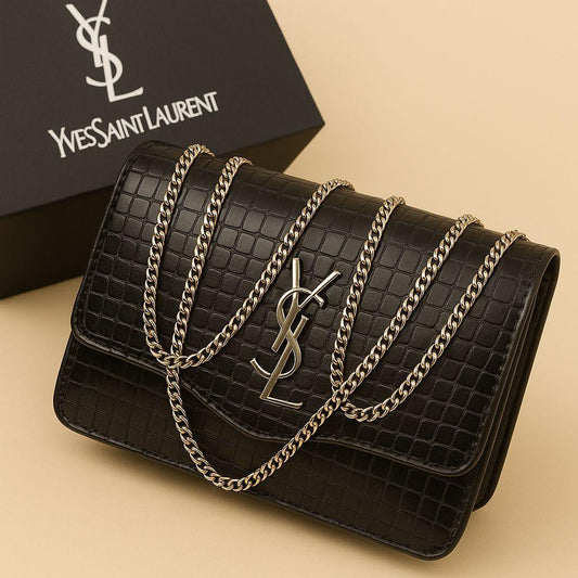 Black Luxurious Crossbody Bag with Gold chain Strap