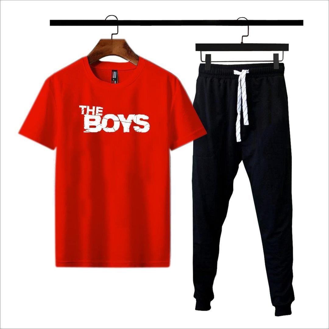 Men's Cotton Printed Tracksuit Red black Medium to XL