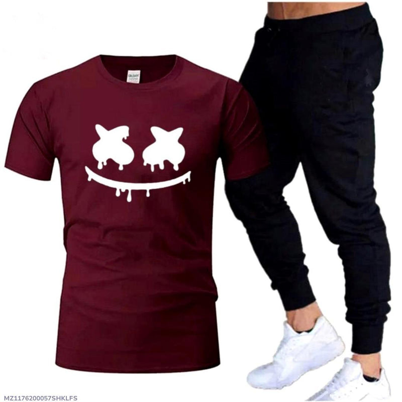 Maroon Printed Cotton Track Suit For Men