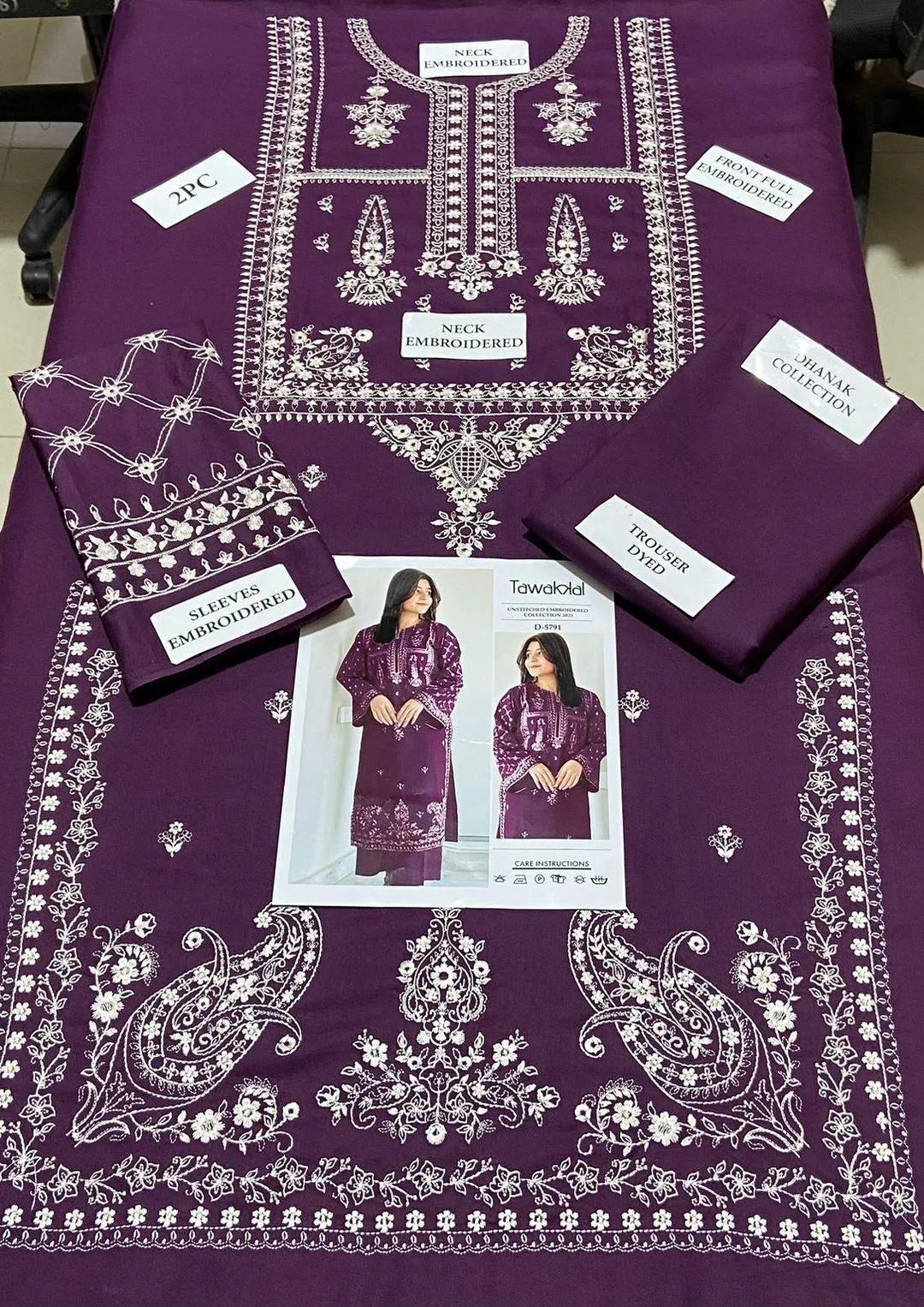 2 Pcs Purple Embroidery Tawakal Kurta Set for Woman