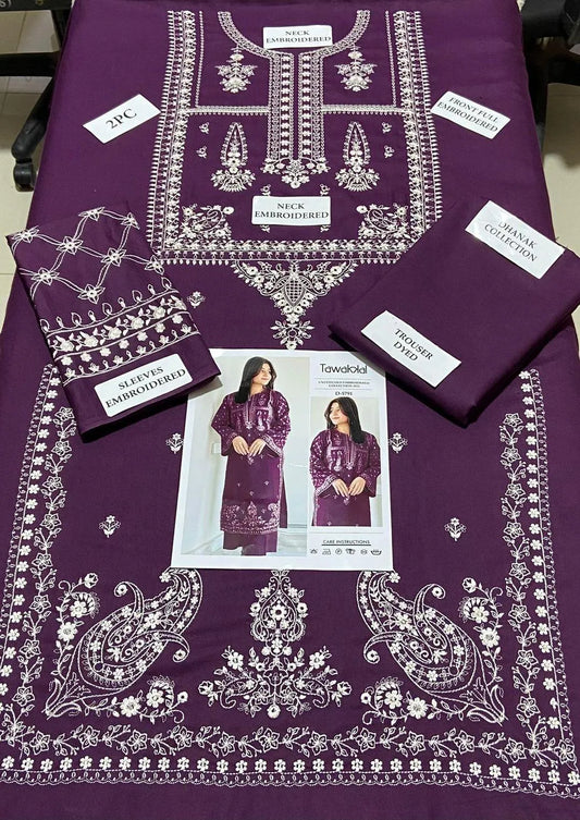 2 Pcs Purple Embroidery Tawakal Kurta Set for Woman
