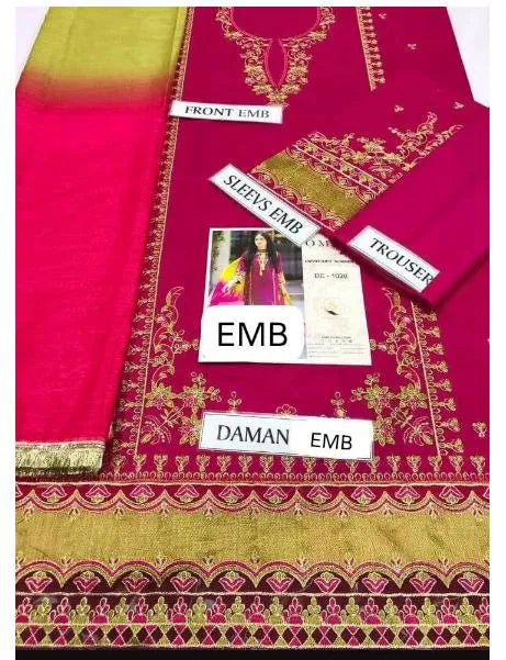 Pink Embroidered Lawn 3 Pcs Suit