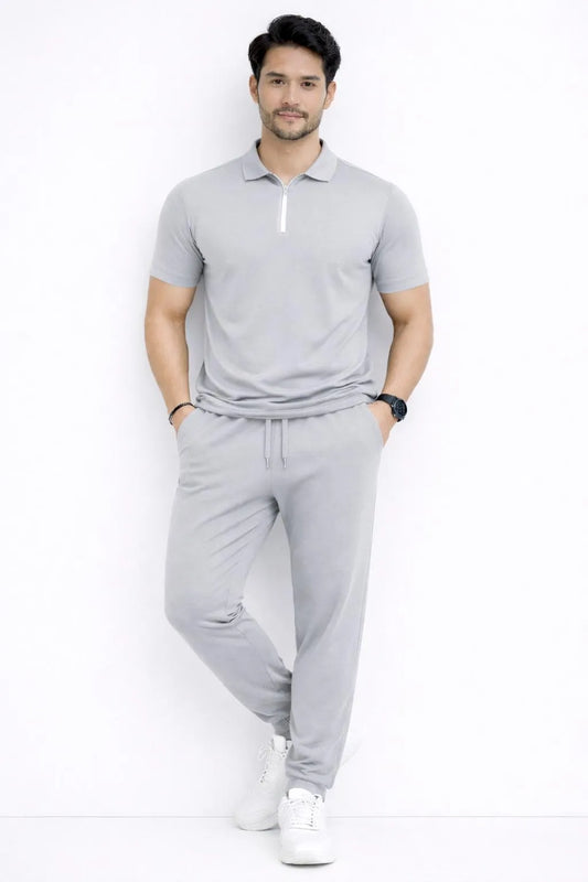 Men's Grey Polyester Slim Fit Tracksuits