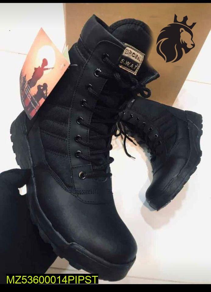 Men's Black Rubber Army Boots with Ankle Height and Durable