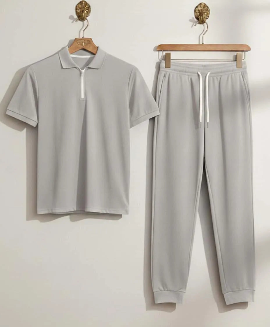 Men's Grey Polyester Slim Fit Tracksuits