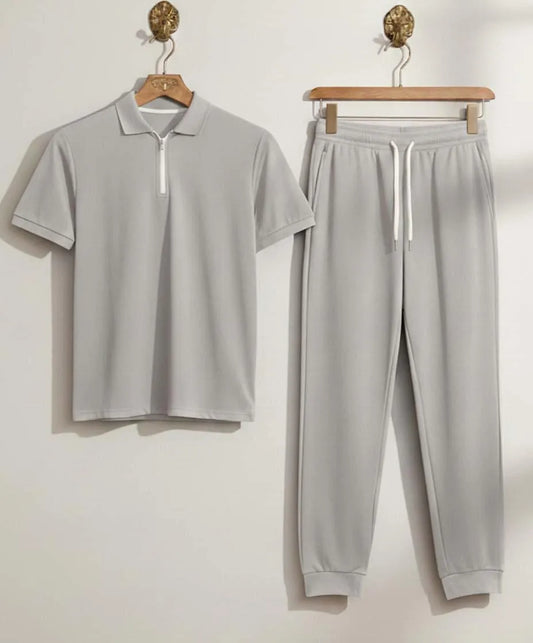 Men's Grey Polyester Slim Fit Tracksuits