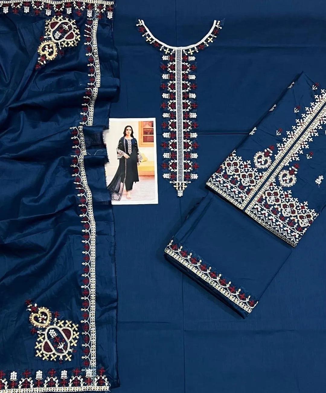 Blue Lawn Patch Work 3Pcs Set For Woman