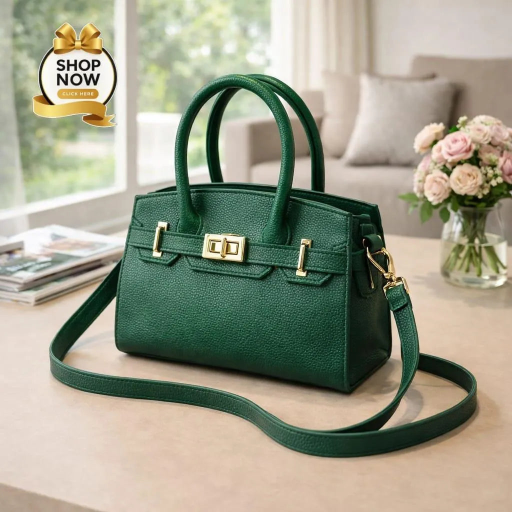 Black Leather Handbag With belt for Women's