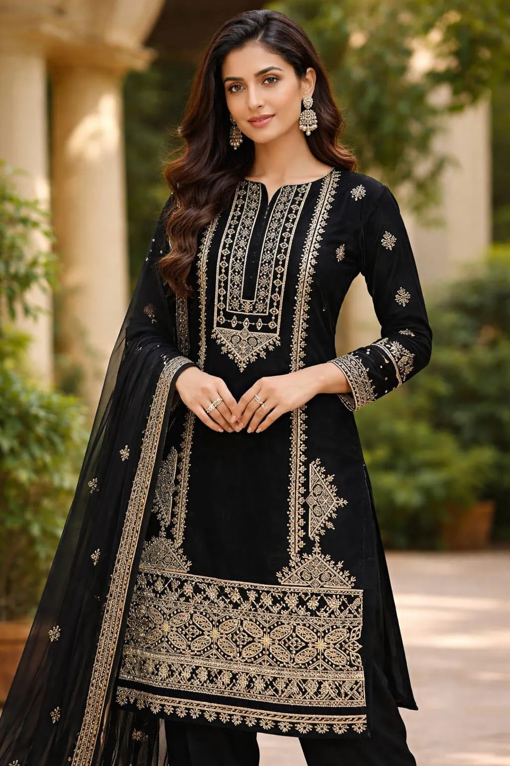 Black Embroidery Lawn 3 Pcs Suit