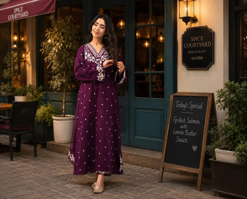 2 Pcs Embroidered Lawn Women Unstitched Suit