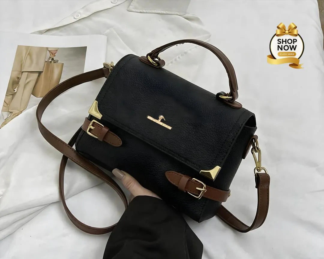 Black Leather Mobile Bag Medium Long Strap