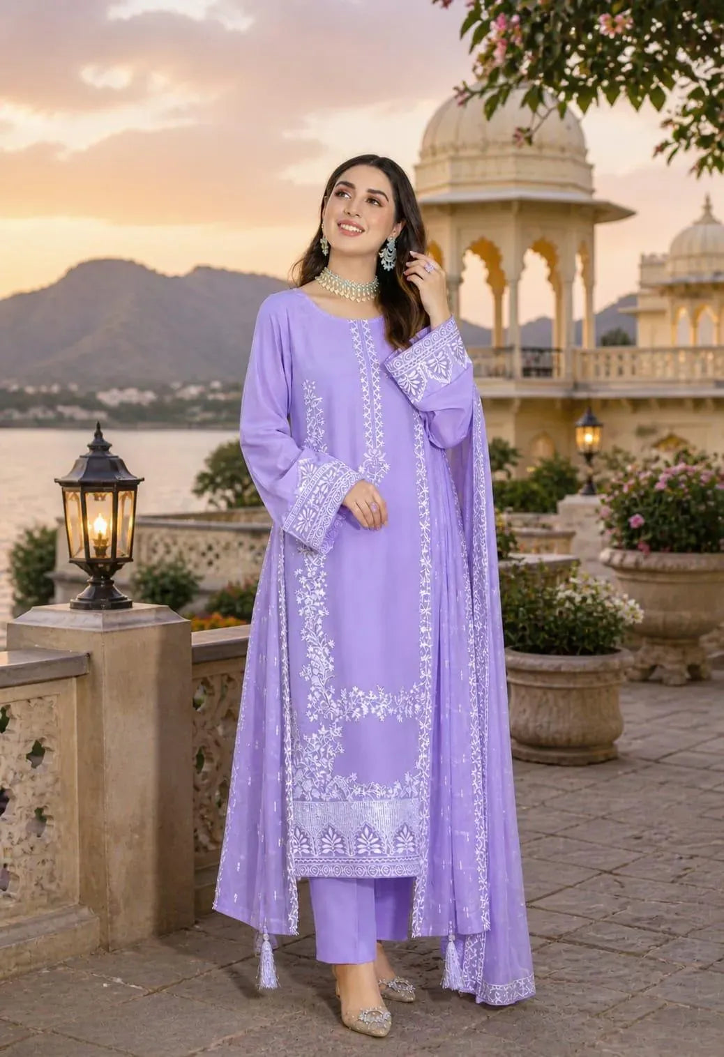 Purple Embroidery Lawn 3 Pcs For Woman