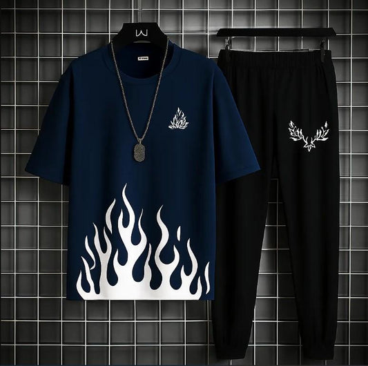 Men's Flame Print Blue Track Suit