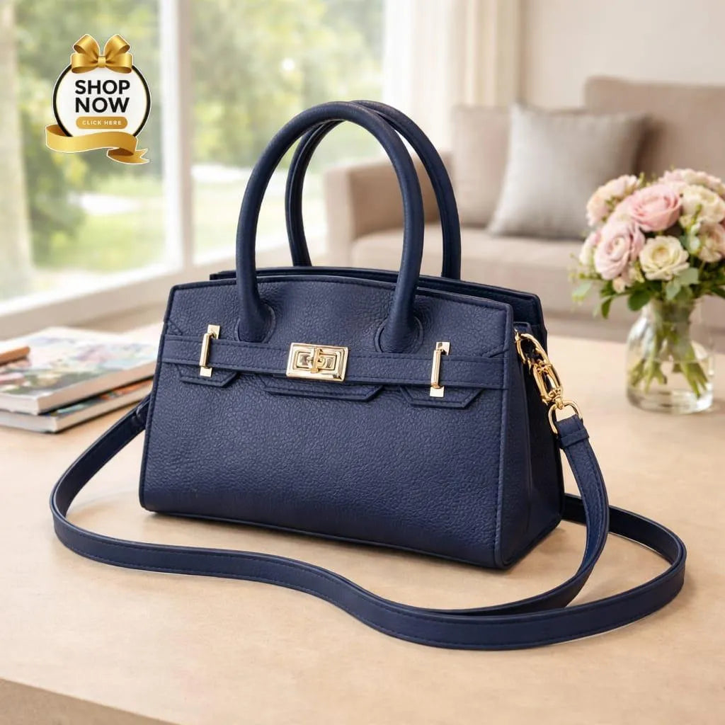Black Leather Handbag With belt for Women's