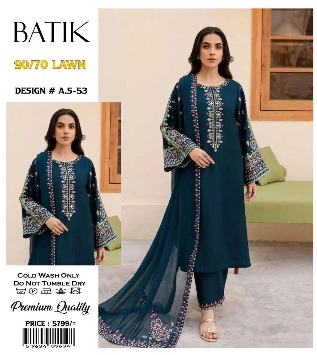 Blue Lawn Patch Work 3Pcs Set For Woman