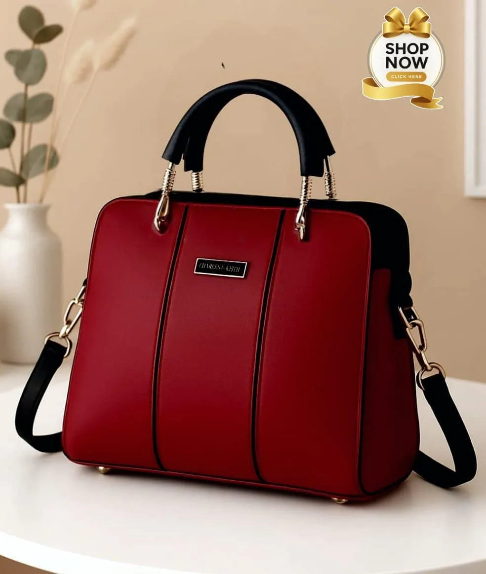 Black Leather Handbag With belt for Women's