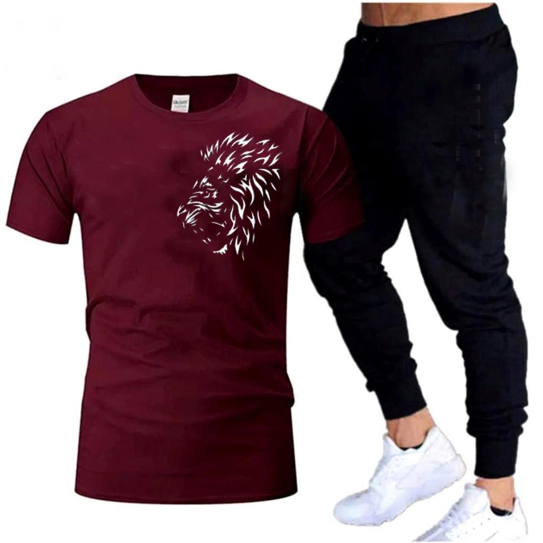 Men's Cotton Printed lion TrackSuit Maroon Black Medium to XL