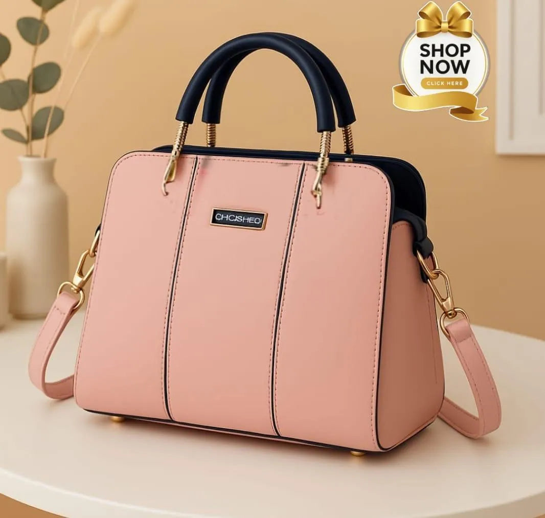 Black Leather Handbag With belt for Women's